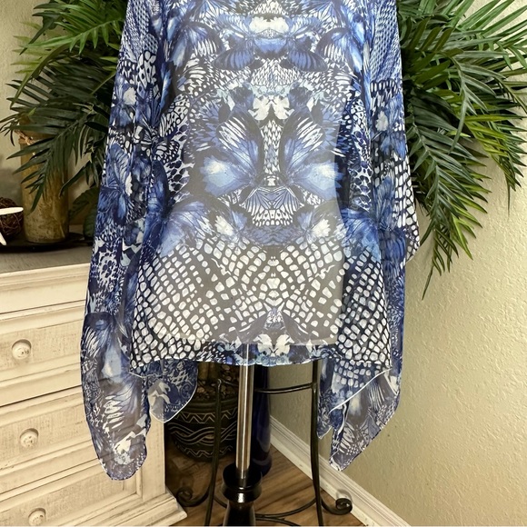 STYLE & CO - One Size Sheer Blue And White Pullover Coverup No Sleeves - Picture 7 of 10